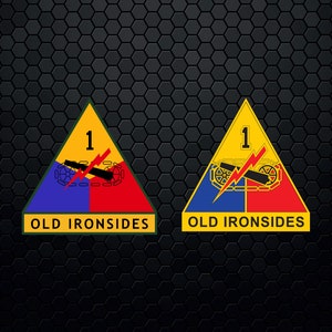 May include: A yellow triangle with a blue and red section, featuring a cannon and lightning bolt graphic. The text "OLD IRONSIDES" is printed below the graphic.