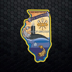 USS Illinois (SSN-786) Aanval Onderzeeër - Patch Logo Decal Emblem Crest Insignia - Digital Svg Eps Vector Cricut File