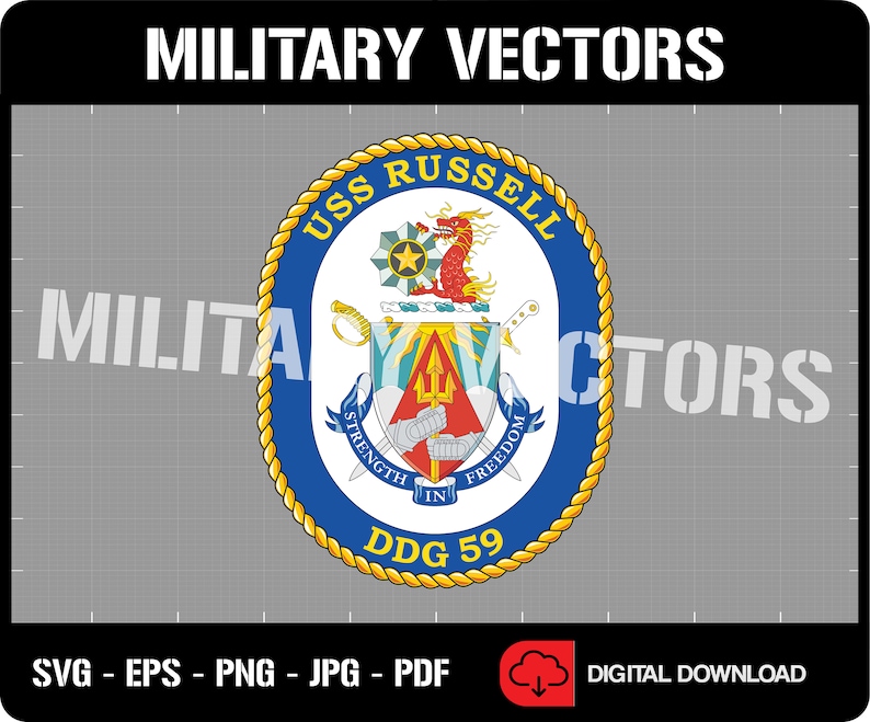 USS Russell DDG-59 - U.S. Navy Destroyer - Ship's Crest Logo Decal ...