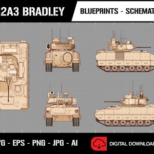 M2A3 Bradley - Véhicule de combat d’infanterie militaire (IFV) - Schéma du plan Dessin de diagramme - Fichier vectoriel vectoriel SVG numérique