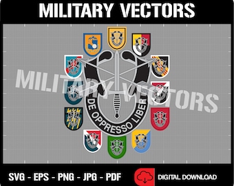 Grupos de Fuerzas Especiales del Ejército de los Estados Unidos - De Oppresso Liber - Quiet Professionals - Patch Logo Emblema de la Cresta de la Calcomanía - Archivo vectorial SVG digital