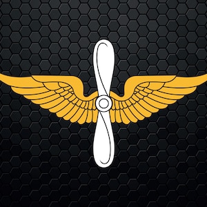 May include: A white propeller with yellow wings on a black hexagonal background.