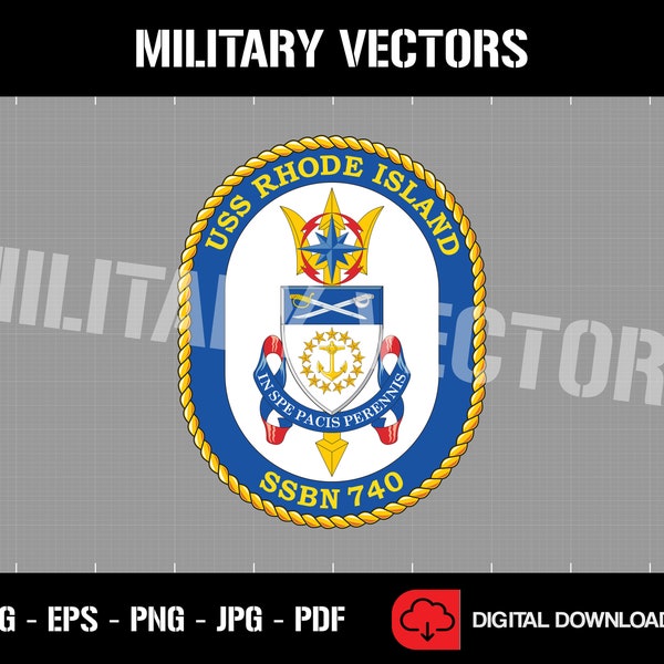 USS Rhode Island (SSBN-740) Ballistic Missile Submarine - Patch Pin Logo Decal Emblem Crest Insignia - Digital SVG Vector Cricut File