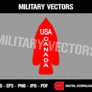 May include: Red arrow-shaped graphic with the words "USA" and "CANADA" inside. The graphic is on a gray grid background.