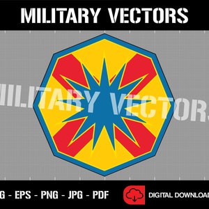 May include: A yellow octagon with a blue star in the centre. The star has eight points and is surrounded by eight red triangles. The octagon is outlined in blue.