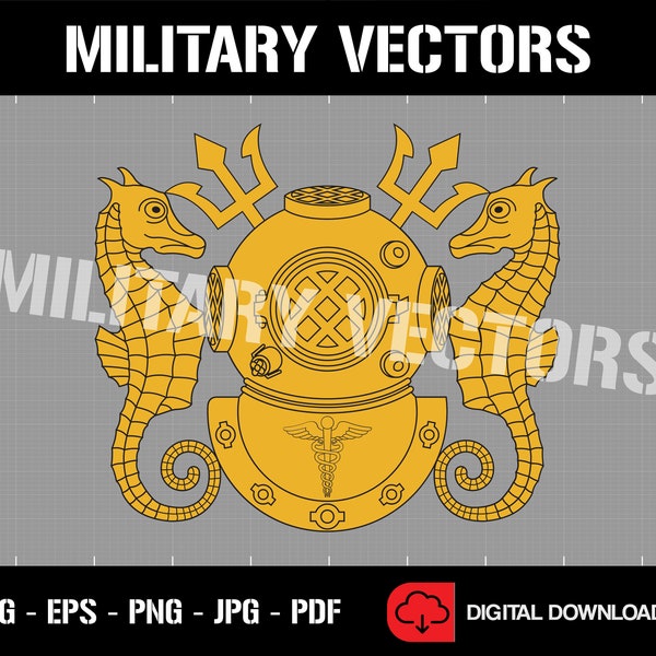 U.S. Navy Diving Medical Officer Badge - Patch Pin Logo Decal Emblem Crest Insignia Award - Digital SVG Vector Cricut File