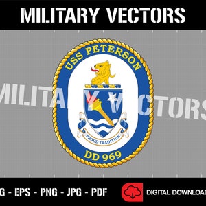 USS Peterson DD-969 - U.S. Navy Destroyer - Patch Logo Decal Emblem Crest Insignia - Digital SVG Vector Cricut File