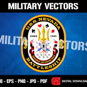 May include: A black and gold circular emblem with the text "U.S.S. NEVADA" and "BATTLESHIP" around the edge. The emblem features a trident, a number 1, and the text "BB 36" and "UNDERWAY AND INDOMITABLE".
