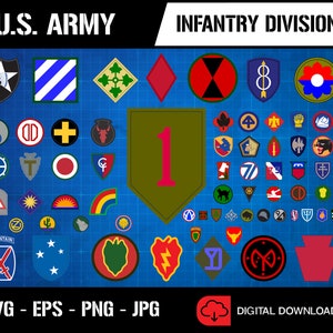 U.S. Army Infantry Divisions SSI - Patch Logo Decal Embleem Crest Insignia Badge Tab - Digitale Militaire SVG Vector Cricut Bundel
