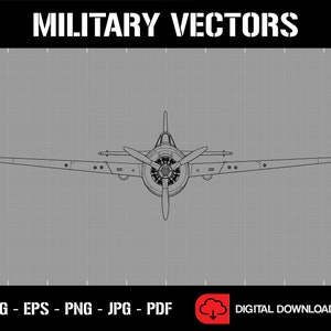 Grumman F4F Wildcat Fighter Aircraft Line Drawing Blueprint Outline Silhouette - Digital Vector Cricut Cut File .svg .eps .png .jpg