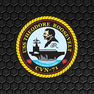 Amerikanska flottan USS Theodore Roosevelt CVN-71 hangarfartyg - Patch Pin Logo Decal Emblem Crest Insignia - Digital Eps Vector Cricut-fil