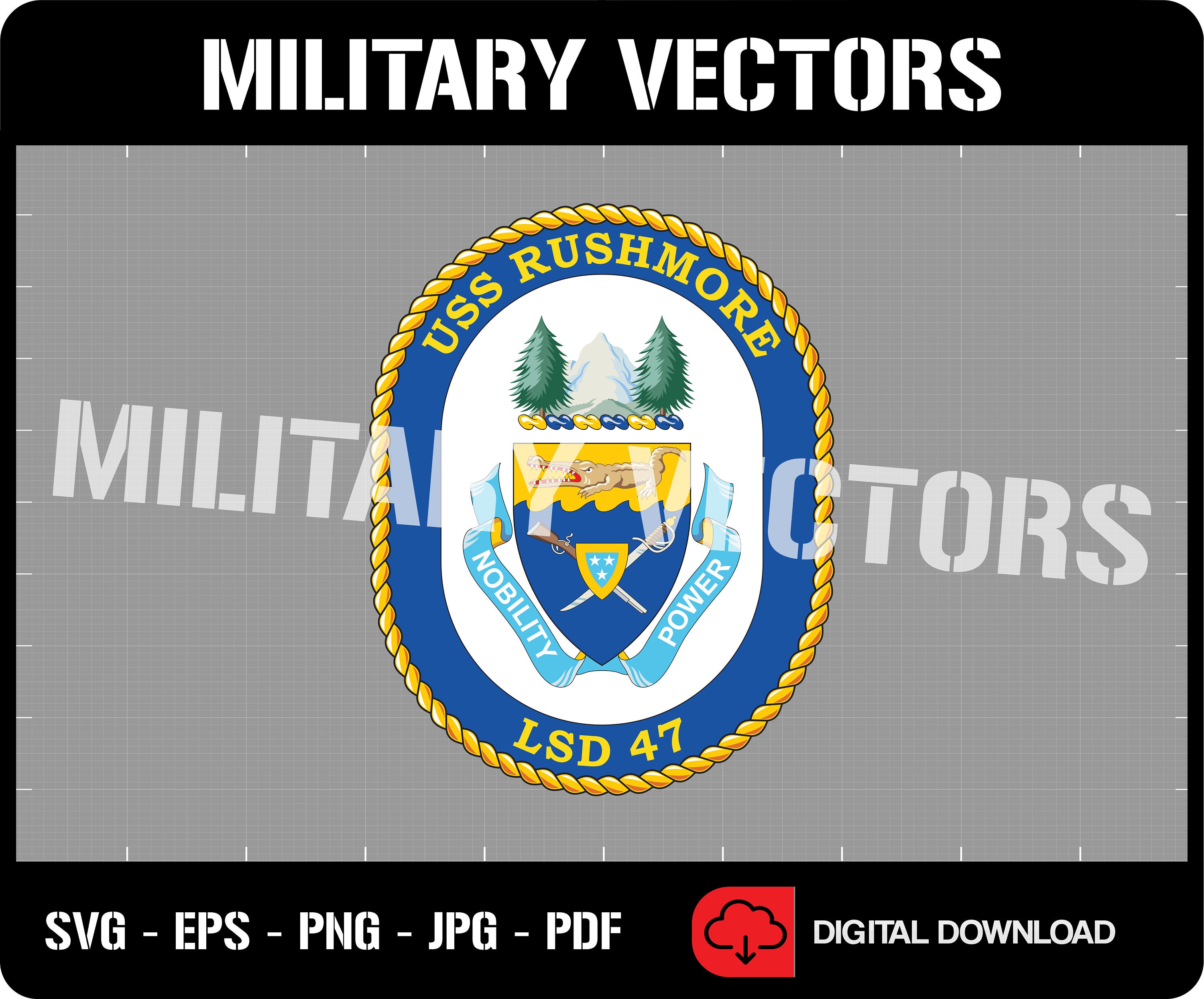 USS Rushmore LSD47 U.S. Navy Dock Landing Ship Patch Logo Decal Emblem
