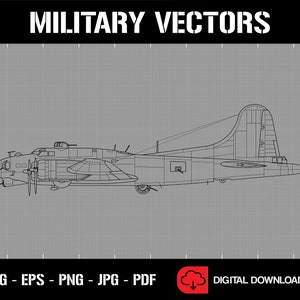 B-17 Flying Fortress WW2 Bombardero Línea de dibujo Blueprint Esquema Silueta - Digital Vector Cricut Cut File .svg .eps .png .jpg