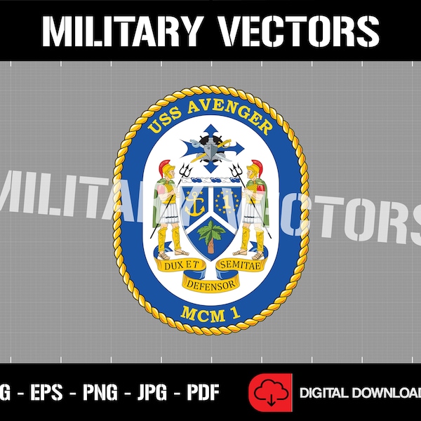 USS Avenger MCM-1 - U.S. Navy Ship's Crest Patch Logo Decal Emblem Insignia - Digital SVG Vector Cricut File
