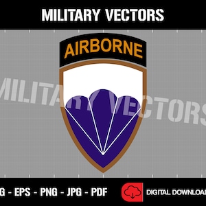 May include: A purple and white military airborne insignia with the word "AIRBORNE" in orange letters on a brown shield.