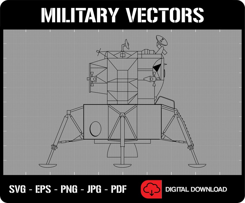 Moom Module Drawing NASA Apollo 11 Lunar Module Line Drawing Blueprint Outline Silhouette ...