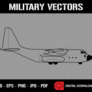 C-130J Super Hercules Vliegtuigen Vliegtuig Lijn Tekening Blauwdruk Outline Silhouette - Digitale Vector Cricut Cut File .svg .eps .png