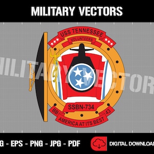 USS Tennessee (SSBN-734) - Ballistic Missile Submarine - Patch Pin Logo Decal Embleem Crest Insignia - Digitale SVG Vector Cricut File