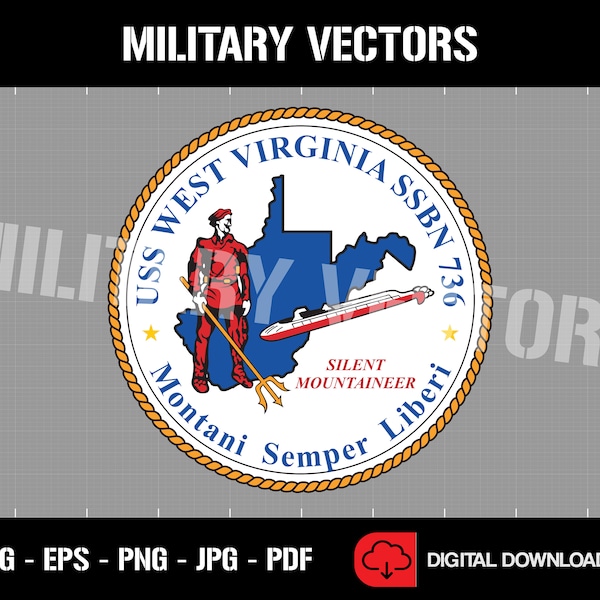 USS West Virginia (SSBN-736) - Ballistic Missile Submarine - Patch Pin Logo Decal Emblem Crest Insignia - Digital SVG Vector Cricut File