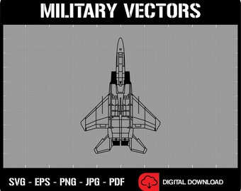 F-15 Eagle Military Fighter Jet Aircraft Line Drawing Blueprint Outline Silhouette - Digital Vector Cricut Cut File .svg .eps .png .jpg