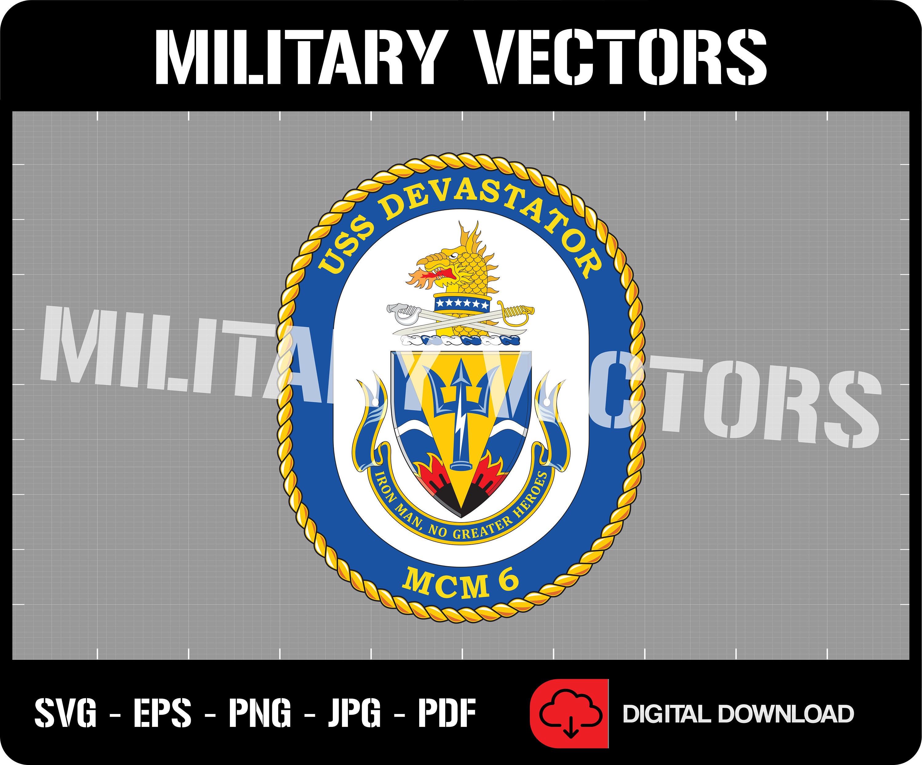 USS Devastator MCM-6 U.S. Navy Ship's Crest Patch Logo 