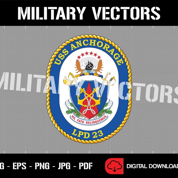 US Navy USS Anchorage LPD-23 Amphibious Transport Dock - Patch Pin Logo Decal Emblem Crest Insignia - Digital Svg Vector Cricut File