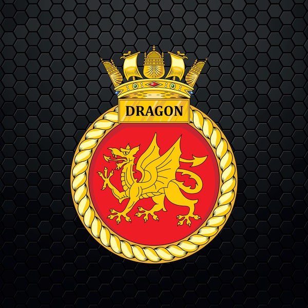 HMS Dragon - Destructor de la Marina Real Británica - Insignia de la gorra Logotipo Calcomanía Emblema Insignia de la cresta - Digital Svg Eps Vector Cricut File
