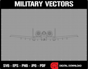Fairchild Republic A-10 &quot;Warthog&quot; Thunderbolt II Line Drawing Blueprint Outline Silhouette - Digital Vector Cricut Cut File .svg .eps .png