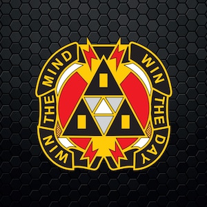 May include: A black and yellow circular emblem with a triangle design in the center. The triangle has three smaller triangles inside, with a white and gray color scheme. The emblem has the text "Win the Mind Win the Day" around the outside.