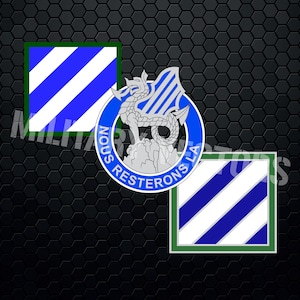 May include: A blue and white patch with a green border and a white dragon with blue wings and the text "NOUS RESTERONS LA" in a circle.