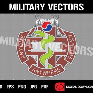 May include: A red, white and blue shield with a green snake wrapped around a cross. The shield is surrounded by a white circle with the words "Anyone, Anytime, Anywhere" in black. The shield is topped with a grey castle with a red, white and blue flag.