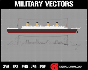 RMS Titanic Boot Schip Lijn Tekening Blauwdruk Outline Diagram - Digitale Vector Cricut Cut File - Svg Png Eps Jpg pdf