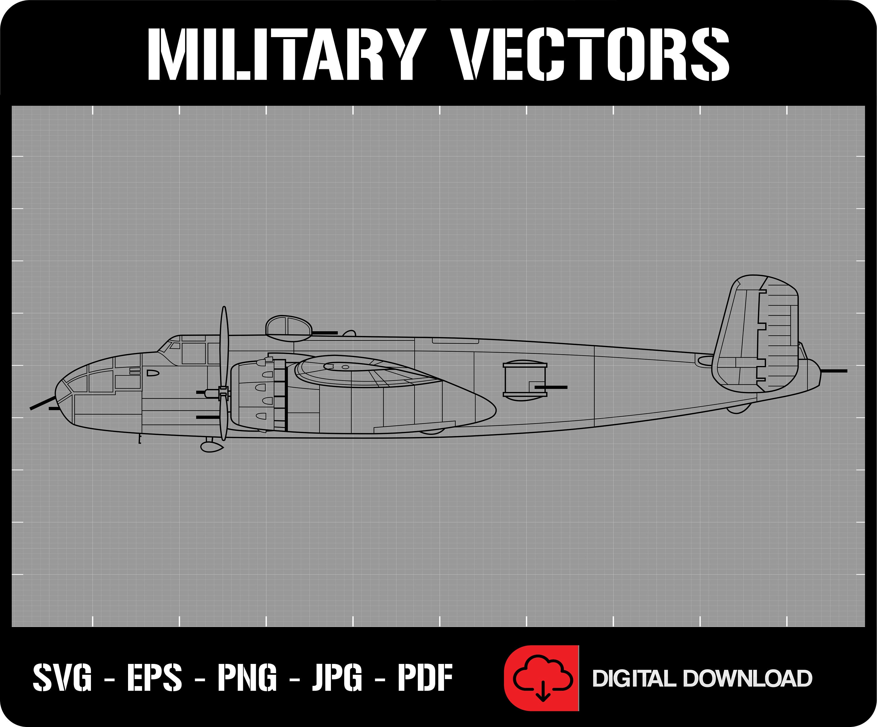B-25 Mitchell Line Drawing Blueprint Outline Silhouette