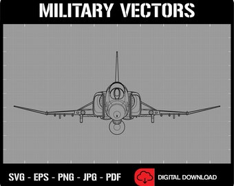 F-4E Phantom II Military Fighter Jet Aircraft Line Drawing Blueprint Outline Silhouette - Digital Vector Cricut Cut File .svg .eps .png .jpg