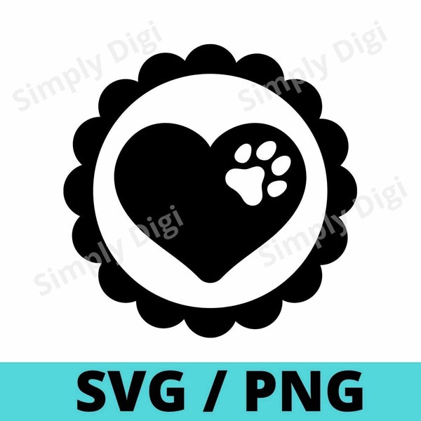 Paw Paws Heart SVG PNG Circle round hearts footprint art pet dog animal Printable Pattern Clipart Vector silhouette cricut cut file business