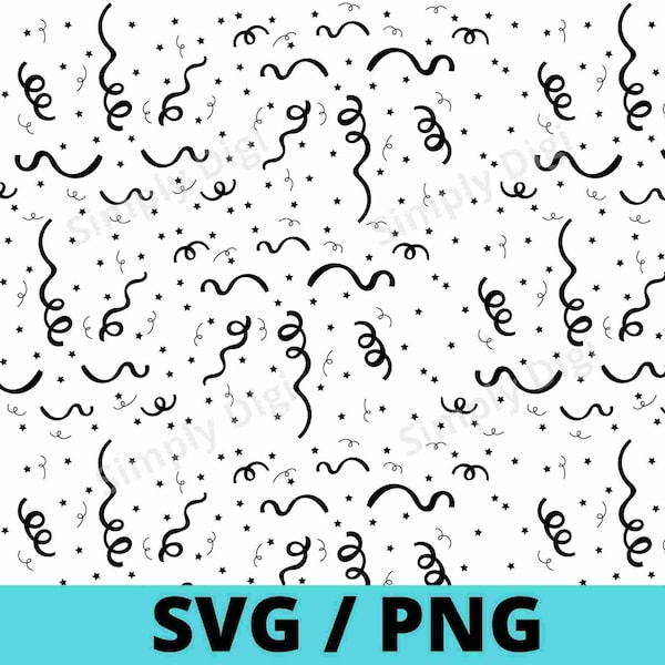 SQUIGGLES Confetti party streamer birthdays SVG Star Polkadot Pattern PNG Digital Background Dotted Clipart Vector silhouette cricut cut