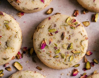 Rose Water & Pistachio Shortbread Cookies Recipe | Elegant Dessert PDF | Holiday Baking Gift Idea