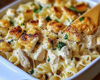 Creamy Garlic Parmesan Pasta Bake Recipe – Comfort Food Dinner Digital Download