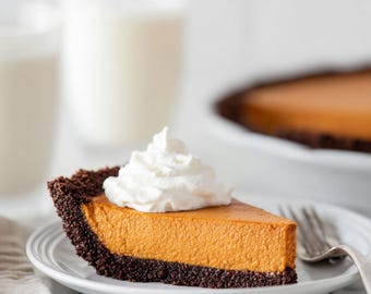 Dark Chocolate Pumpkin Tart Recipe | Holiday Dessert PDF | Fall Baking | Rich & Creamy Pumpkin Pie Alternative | Elegant Tart Recipe