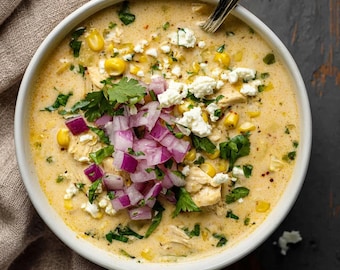 Mexican Street Corn White Chicken Chili Recipe PDF | Creamy Chicken Chili | Printable Comfort Food | Digital Fall Dinner Recipe