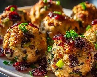 Festive Cranberry Turkey Stuffing Balls Recipe | Printable Holiday Appetizer PDF