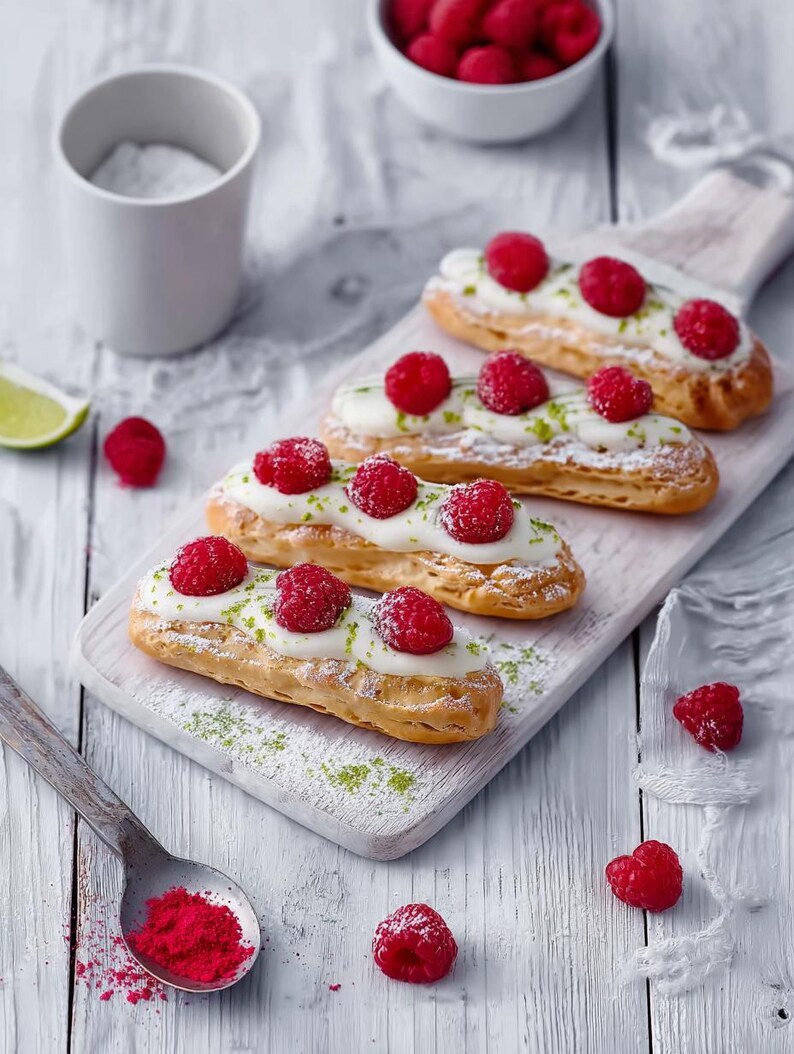Raspberry & White Chocolate Éclairs Recipe | Elegant Dessert PDF ...