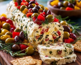 Antipasto Cream Cheese Log Recipe | Holiday Party Appetizer Instant Download
