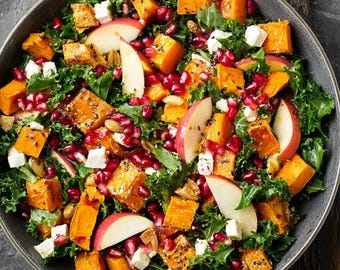 Fall Harvest Salad Recipe PDF | Roasted Butternut Squash & Pomegranate | Autumn Salad Printable | Thanksgiving Side Dish Download