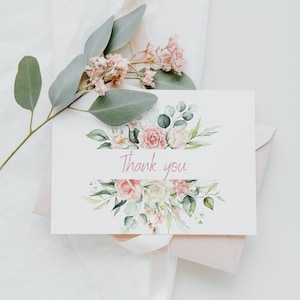 Bedankkaart, bloemen bedankkaart, roze bedankkaart, rustieke bedankkaart, boho bedankkaart, blozen bedankkaart, blozen