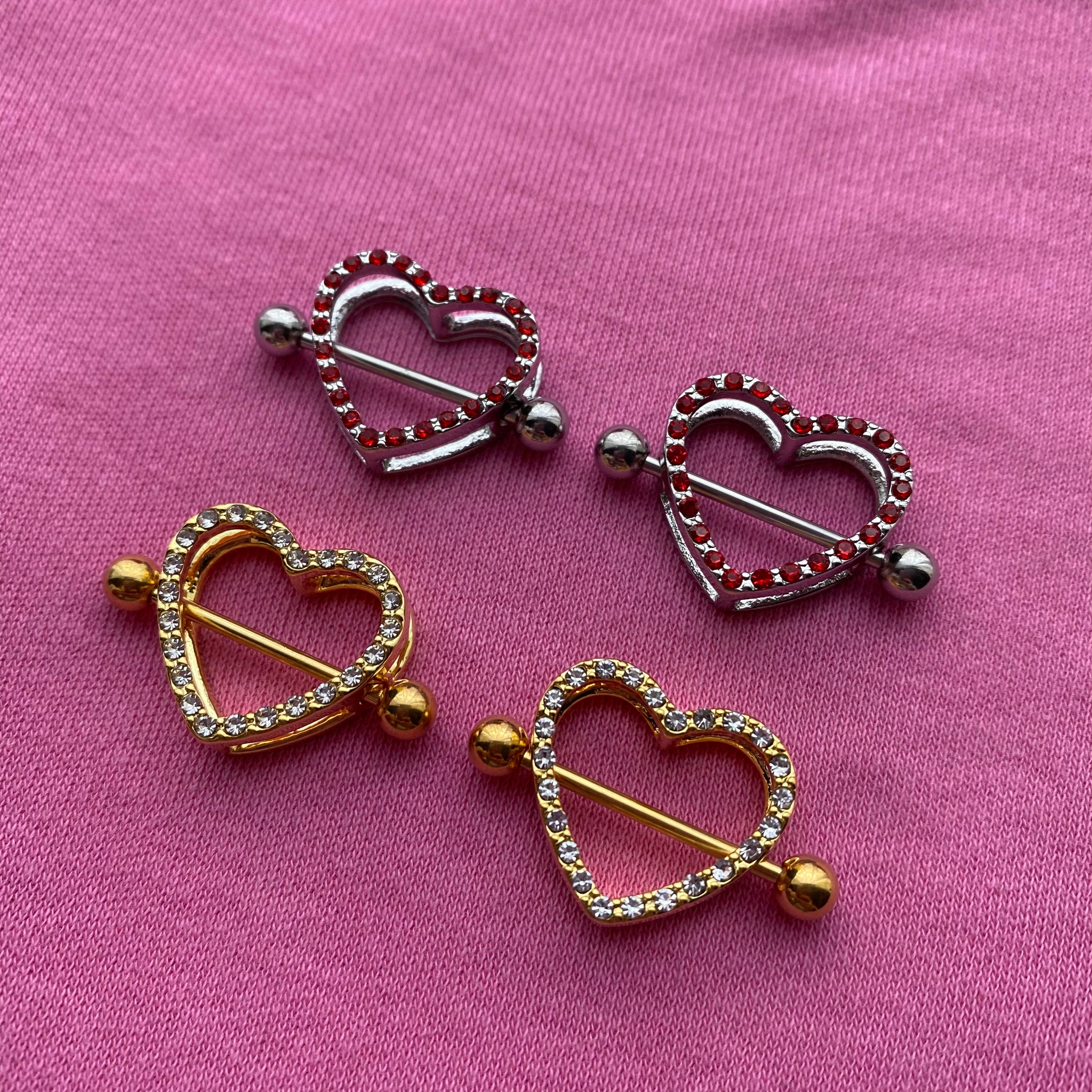 HEART NIPPLE PIERCINGS inlaid diamonds various colours body Etsy