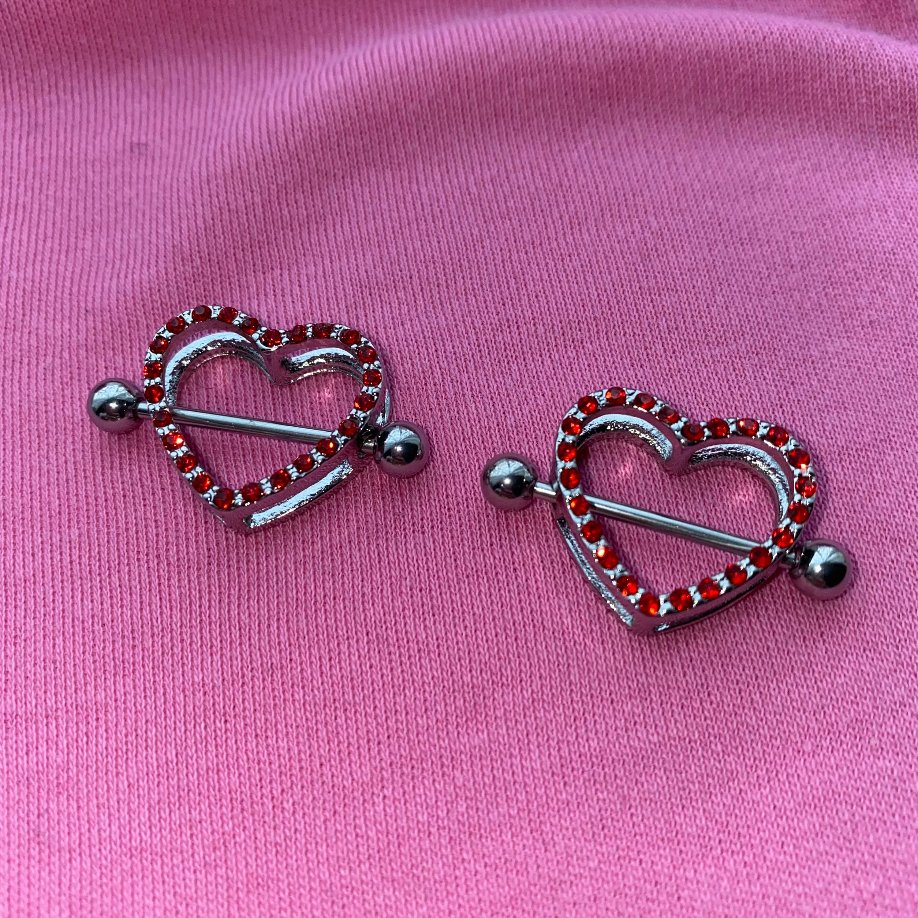 HEART NIPPLE PIERCINGS inlaid diamonds various colours body Etsy