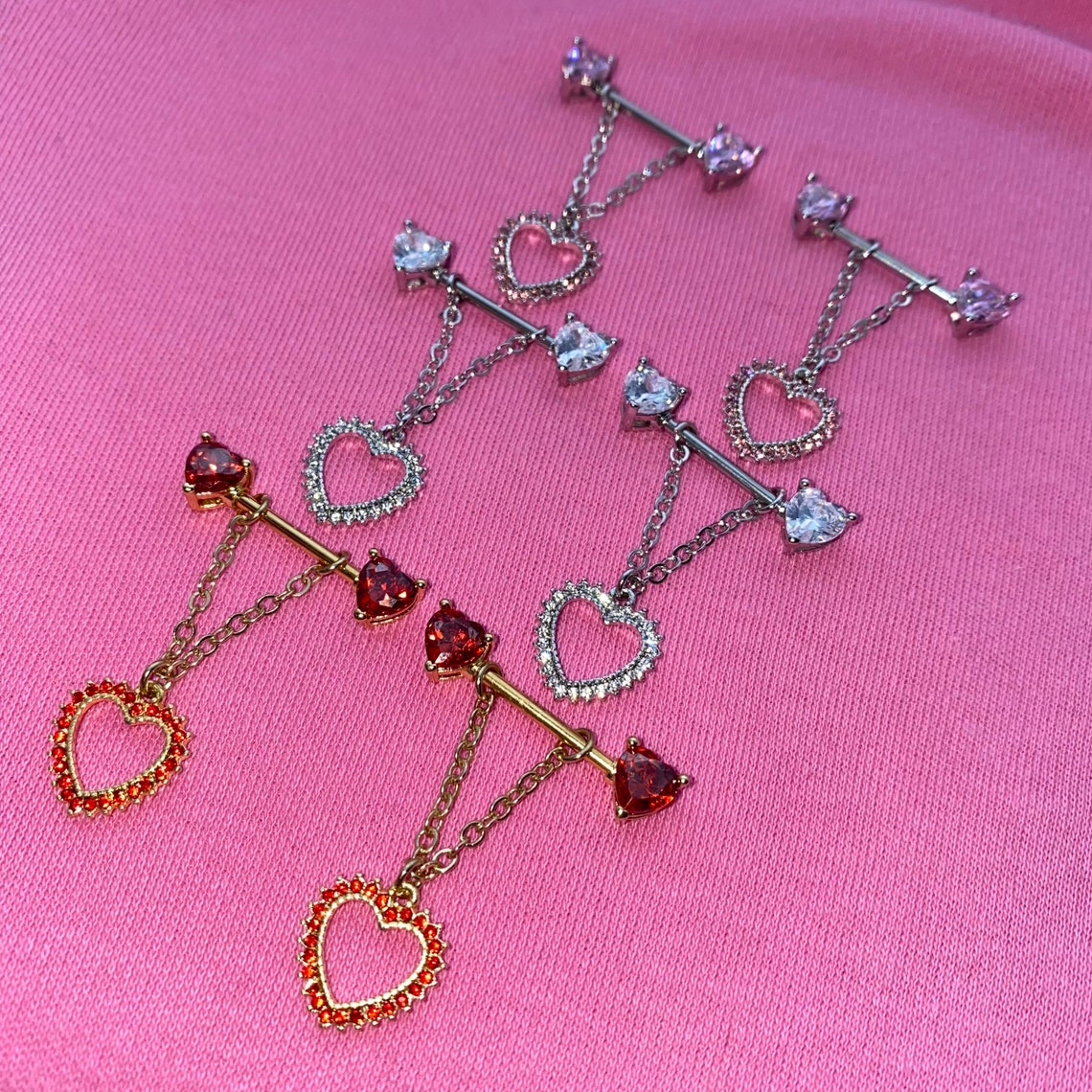 HEART dangly NIPPLE PIERCINGS inlaid diamonds various Etsy