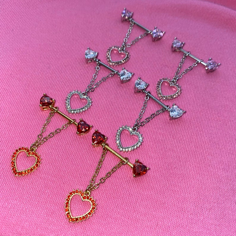 HEART dangly NIPPLE PIERCINGS inlaid diamonds various Etsy