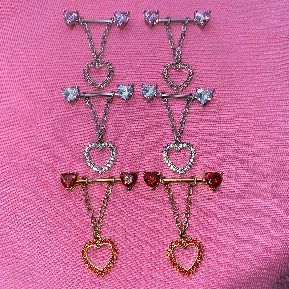 HEART dangly NIPPLE PIERCINGS inlaid diamonds various Etsy